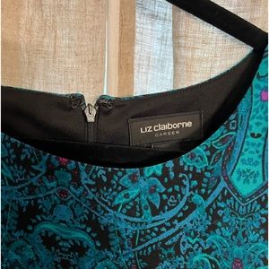 Liz Claiborne Teal print XL MIDI Dress with Zipper Long Sleeves 💙💚💖